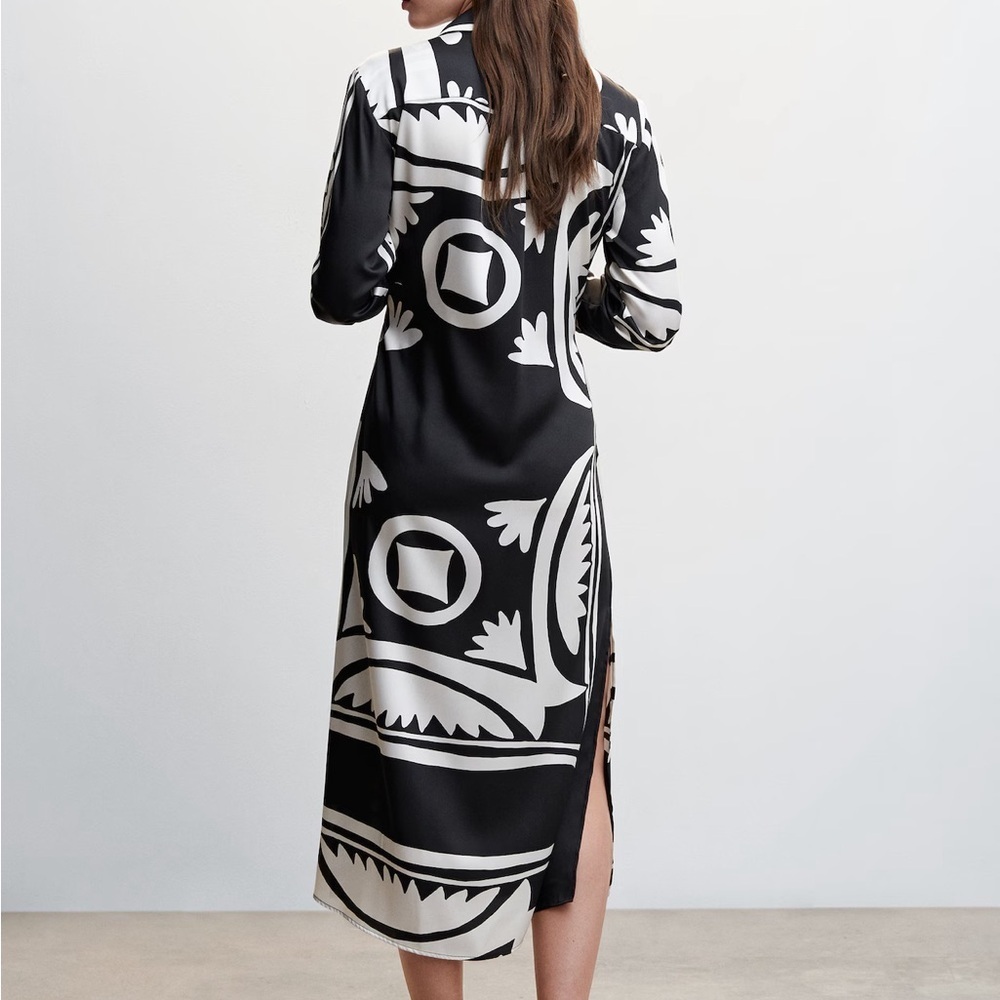Mango Black and White Graphic Long Sleeve Dress - Picture 3 of 8